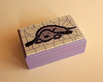 Wooden jewelry box with mosaic top
