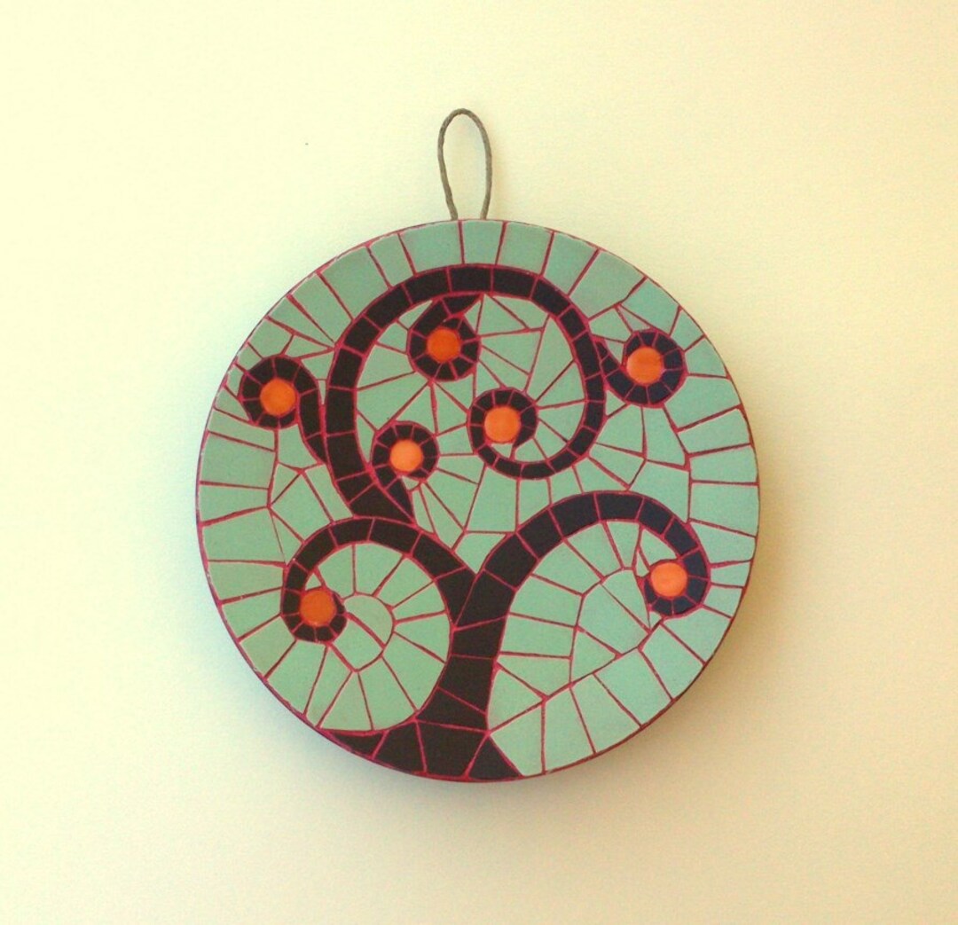 Round Mosaic Wall Hanging With Abstract Tree Pattern Etsy