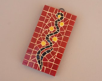 Red glass tile mosaic wall hanging