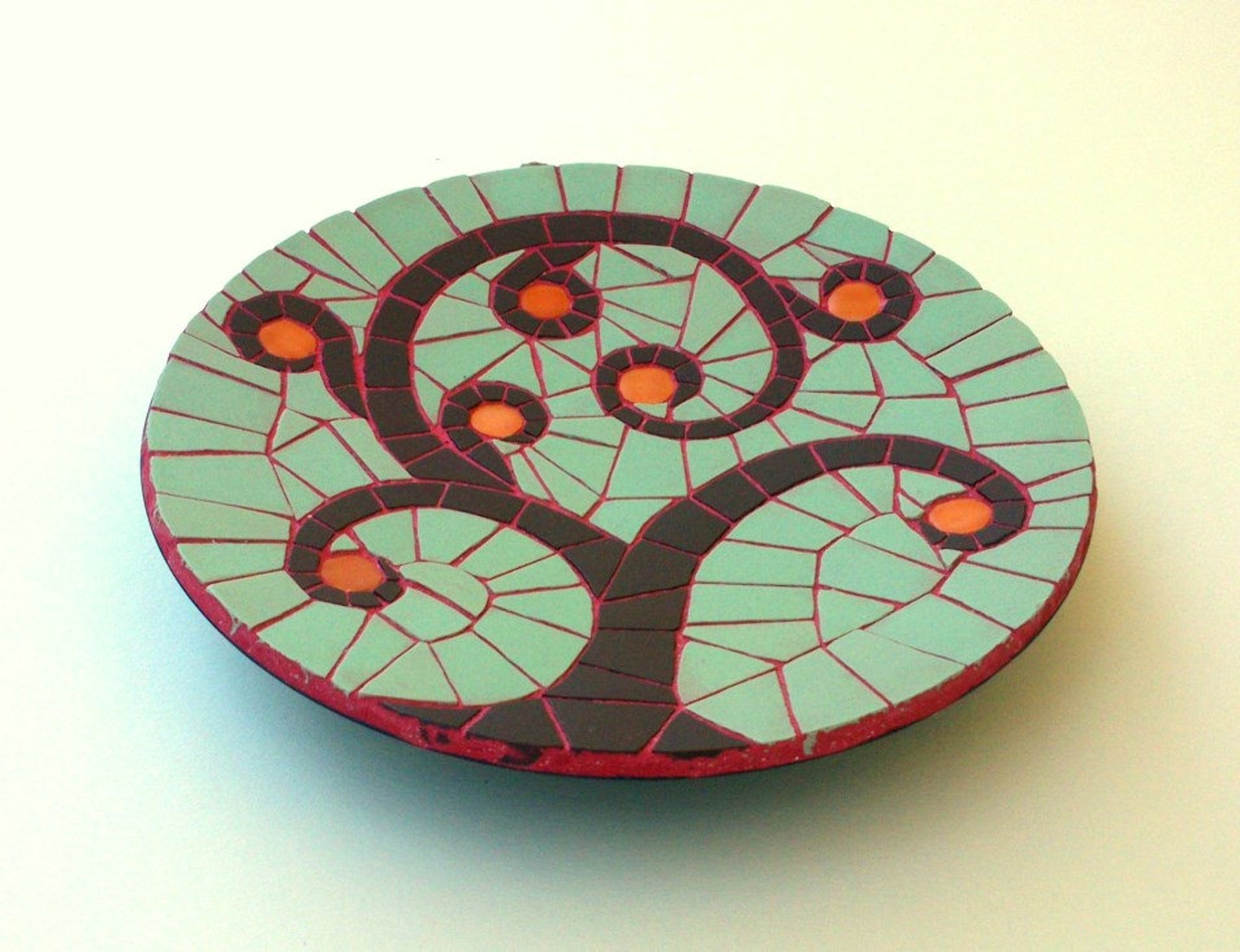 Round mosaic wall hanging with abstract tree pattern Etsy