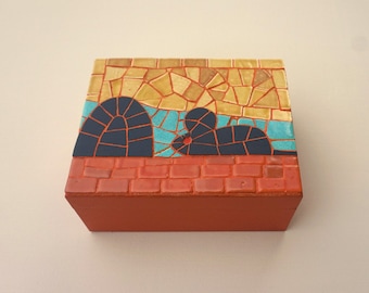 Wooden mosaic jewelry box