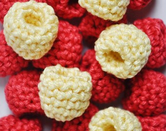 Crochet yellow raspberries 5 pieces, crochet fruits, crochet food, Montessori, pretend play, kitchen decoration, crochet toys, baby, berries