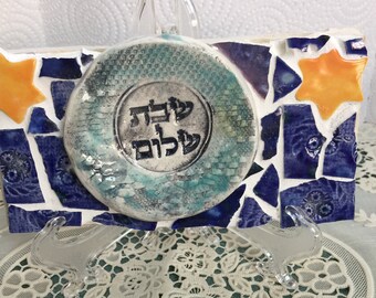 Midcentury Judaica Brass And Enamel Shalom Trivet And Ceramic Saucer Set Made in Israel Souvenirs of Jerusalem Midcentury Judaica Brass And Enamel Shalom Trivet And Ceramic Saucer Set Made in Israel Souvenirs of Jerusalem