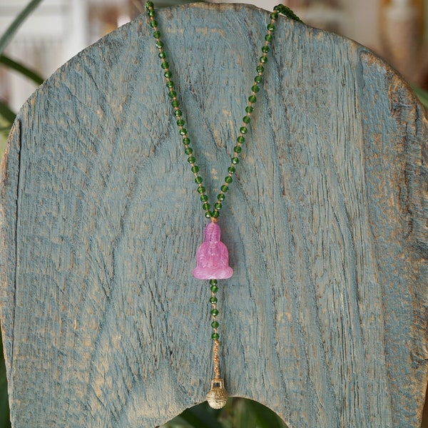 Boho-Rosenkranz-Stil-Buddha-Anhänger-Halskette, einzigartige handgefertigte Halskette für Frauen, Geschenk für sie