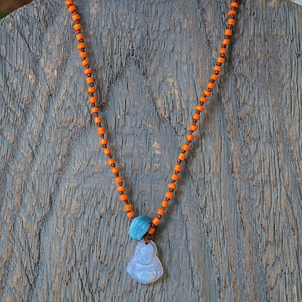 Moonstone carved buddha pendant necklace,  Unique semiprecious buddha jewelry for women