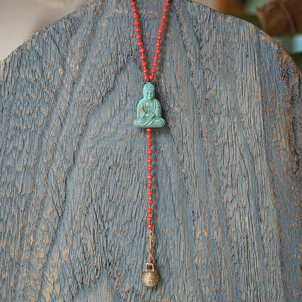 Boho-Rosenkranz-Stil-Buddha-Anhänger-Halskette, einzigartige handgefertigte Halskette für Frauen, Geschenk für sie