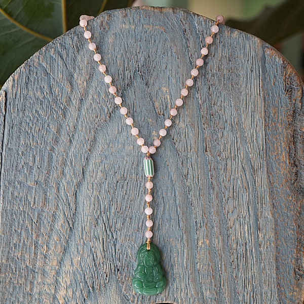 Collier pendentif bouddha en jade fait main bohème chic, collier de pierres d'agate