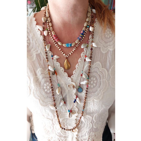 Collier De Perles De Graines Naturelles – Afrique, Vert, Bijou Ethnique – Occasion