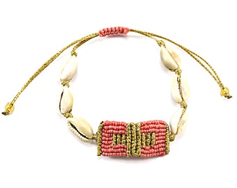 Bohemian Macrame Cowrie Shell Bracelet, Boho Talisman