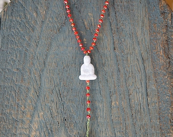 Boho Necklace with Buddha Pendant and Tibetan Bell, Ethnic Bohemian Beaded Jewelry for Women