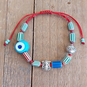 Boho Ganesh Evil Eye Bracelet: Adjustable Bohemian Jewelry