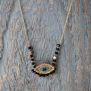 Collar de cuentas de cristal con ojo malvado, amuleto de macramé, joyería bohemia