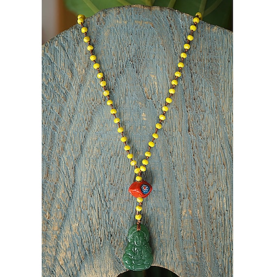 Carved Jade Buddha Pendant Necklace: Semiprecious Stone, Spiritual Gift