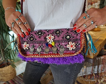 Boho style clutch bag for women, Indian clutch, Embroidered vintage clutch bag, Colorful bohemian clutch