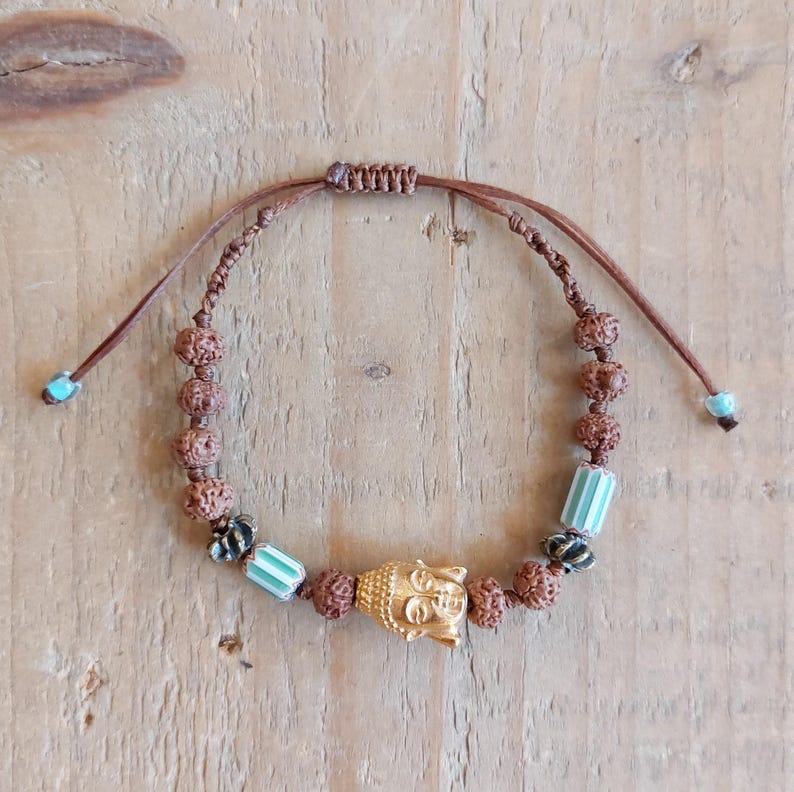 Buddha Beaded Bracelet Spiritual Jewelry Women Meditation Accessory Handmade Design Rudraksha Beads Tibetan Style Bohemian Fashion Adjustable Wrist Size Daily Wear Comfort Unique Gift Idea Yoga Enthusiast Present Zen Practice Support
