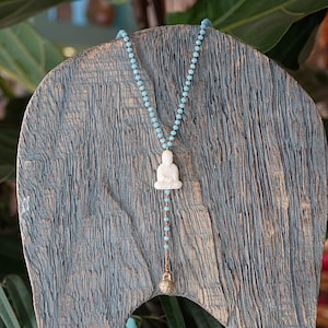 Boho Buddha Necklace with Crystal Beads,  Bohemian Style  Buddhist Handmade Jewelry