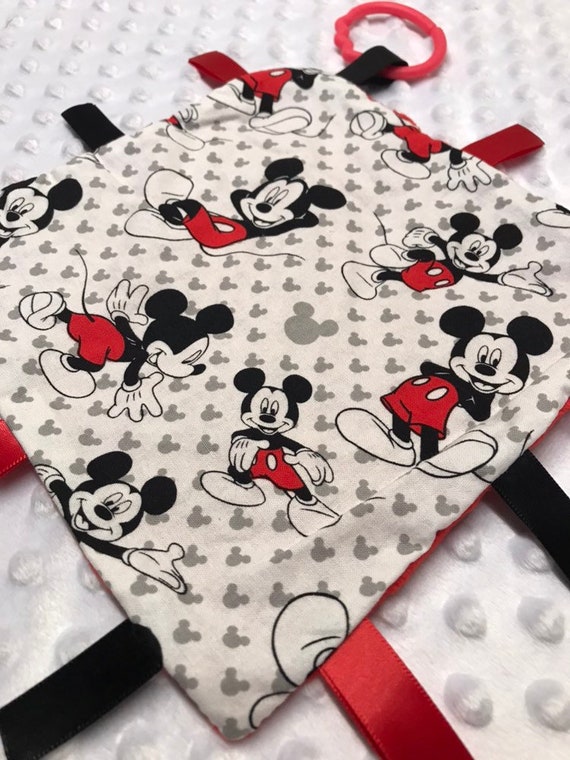 Taggy Comforter In Mickey Mouse Print Fabric Cute ! Handmade Taggy Blanket