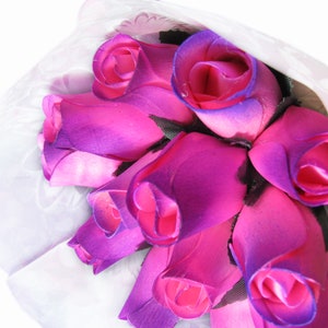 Pink with Lavender Tip Roses Wood Bouquet &quot;Baker&#39;s Dozen&quot; of 13 Roses in Sleeve Tied With Ribbon