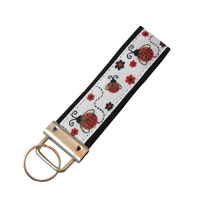 Personalized Key Chain / Key Fob Ladybugs on Black Background With Optional Initials