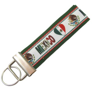 Personalized Key Chain / Key Fob Mexico Mexican Flag With Optional Initials