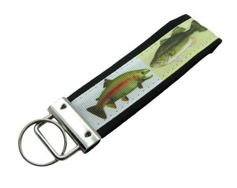 Personalized Key Chain / Key Fob Fishing with Optional Initials on Black Background