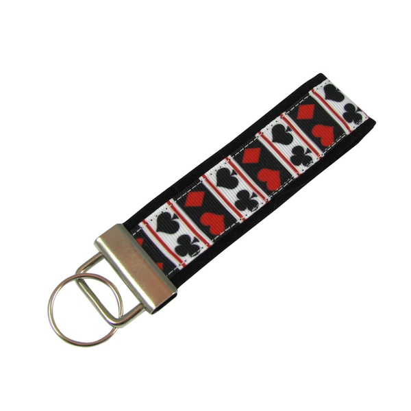 Playing Cards Spades, Hearts, Diamonds, Clubs Bridge Fabric Key Chain / Key Fob Personalized With Optional Initials