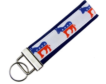 Democrat Donkey Fabric Key Fob: Political Keychain with Optional Charms