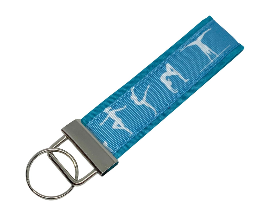 Gymnastics Key Chain, Gymnast Keychain, Fabric Key Fob, Blue Gymnast