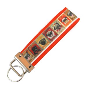 Pug Key Chain, Keychain with Letters, Fabric Key Fob, Pug Key Ring, Dog Key Tag, Cute Pug, Dog Lover Gift, Vet Gift