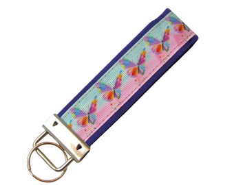 Personalized Key Chain / Key Fob Butterfly Butterflies on Purple Background With Optional Initials