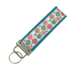 Personalized Key Chain / Key Fob Teal Floral with Optional Initials