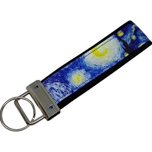Starry Night Key Chain, Keychain with Letters, Fabric Key Fob, Van Gogh Key Ring, Starry Night Key Ring, Art Lover Gift, Van Gogh Gift
