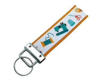 Sewing Key Chain, Keychain with Letters, Fabric Key Fob, Quilting Key Ring, Sewing Key Tag, Sewing Gift, Quilt Retreat Gift