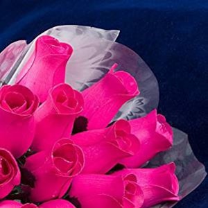 Hot Pink  Wood Rose Bouquet &quot;Baker&#39;s Dozen&quot; of 13 Roses in Sleeve Tied With Ribbon