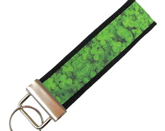 Personalized Key Chain / Key Fob Shamrocks Irish Clover on Black Background with Optional Initials