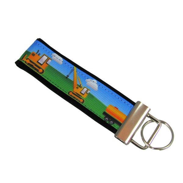 Construction Crane, Dump Truck, Backhoe, Tanker Fabric Key Chain / Key Fob Personalized With Optional Initials