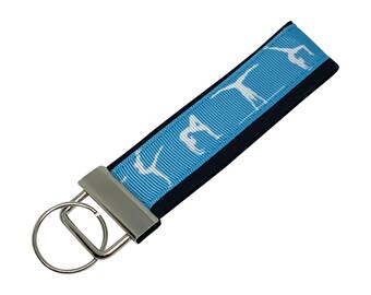 Gymnastics Key Chain, Gymnast Keychain, Fabric Key Fob, Blue Gymnast Key Ring, Gymnastics Lover,  Wholesale Gymnastics Gift, Gymnast Gift
