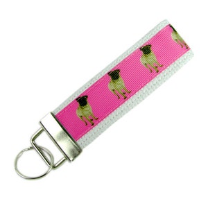 Personalized Key Chain / Key Fob Pug Dogs With Optional Initials