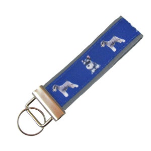 Personalized Schnauzer Key Chain / Key Fob Dogs on Gray Background With Optional Initials