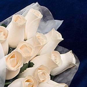 Ivory White Wood Rose Bouquet "Baker's Dozen" of 13 Roses in Sleeve Tied With Ribbon