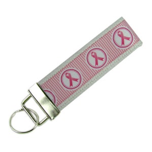 Personalized Key Chain / Key Fob Breast Cancer Awareness Pink Ribbon With Optional Initials