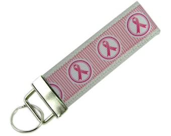 Personalized Key Chain / Key Fob Breast Cancer Awareness Pink Ribbon With Optional Initials
