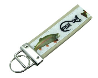 Personalized Key Chain / Key Fob Fishing with Optional Initials on Beige Background