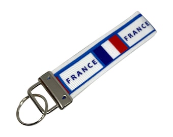 France Flag Key Chain, Keychain with Letters, Fabric Key Fob, French Flag Keychain, Flag of France Key Ring, France Lover Gift