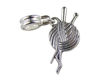 Yarn and Knitting Needles Charm for Bracelet or Necklace