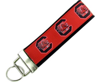 NCAA South Carolina Gamecocks Leather Key Fob - Genuine Oil-Tanned Leather With Silver Concho, Officially Licensed