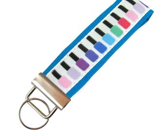 Personalized Nail Tech Key Chain / Key Fob Nail Polish on Turquoise  Background with Optional Initials