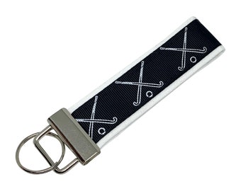 Personalized Field Hockey Keychain: Fabric Key Fob with Initial Charms