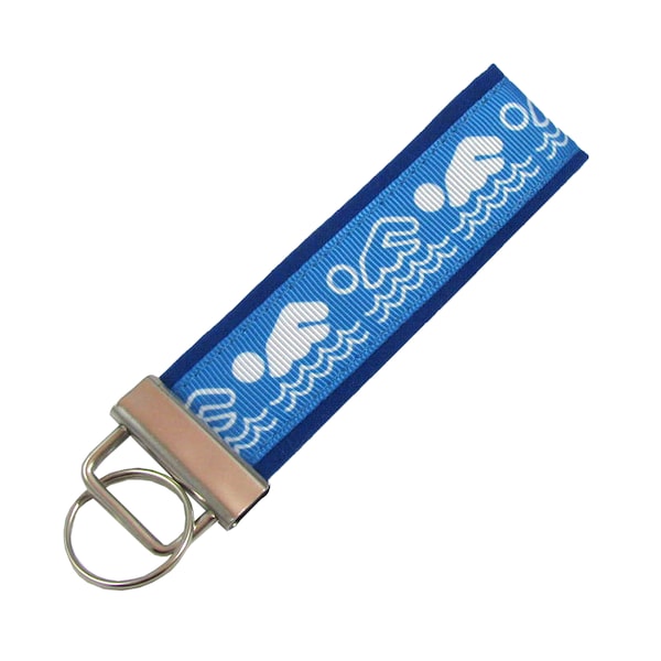 Personalized Swimming Swimmer Swim Key Chain on Blue Background / Key Fob With Optional Initials