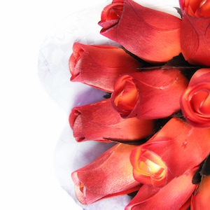 Orange Roses Wood Bouquet &quot;Baker&#39;s Dozen&quot; of 13 Roses in Sleeve Tied With Ribbon